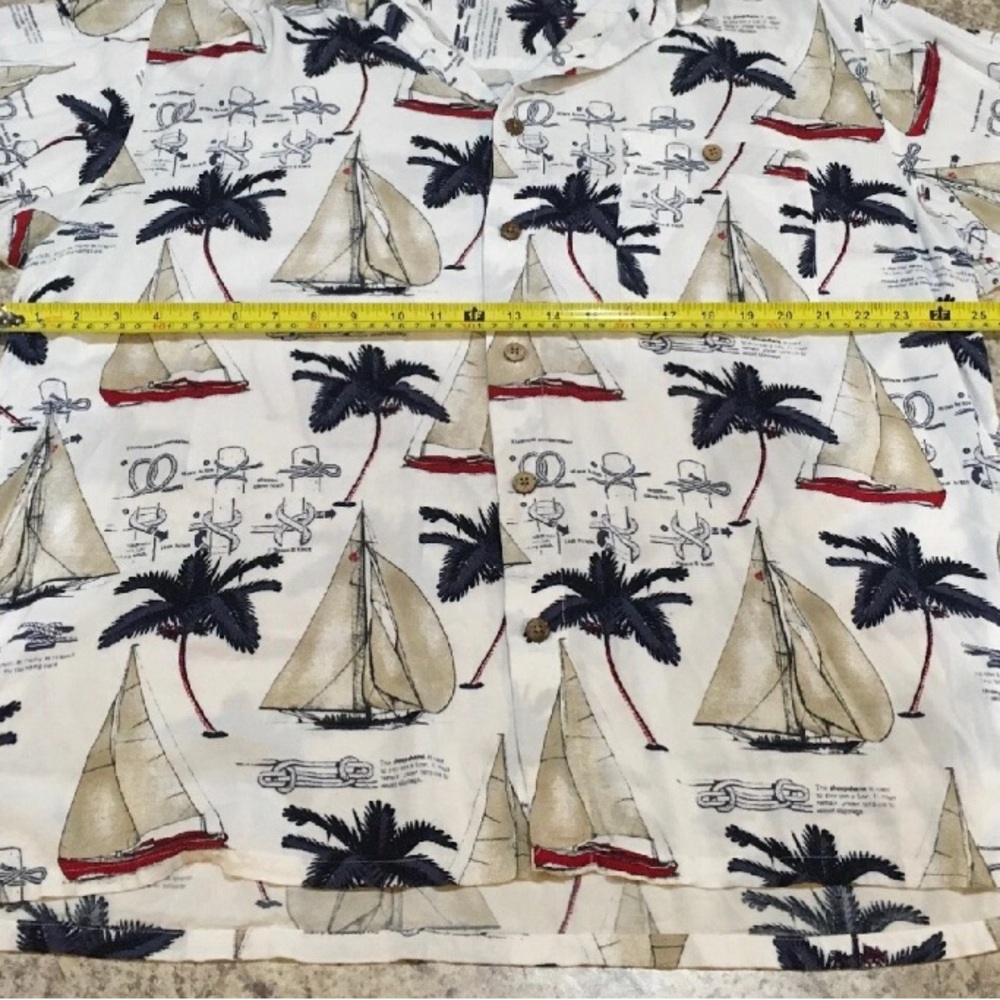 Vintage 90s Puritan Shirt Sail Boats Palm Tree Button Front Pocket L. - Picture 7 of 7